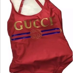 Gucci authentic swimsuit L red Logo